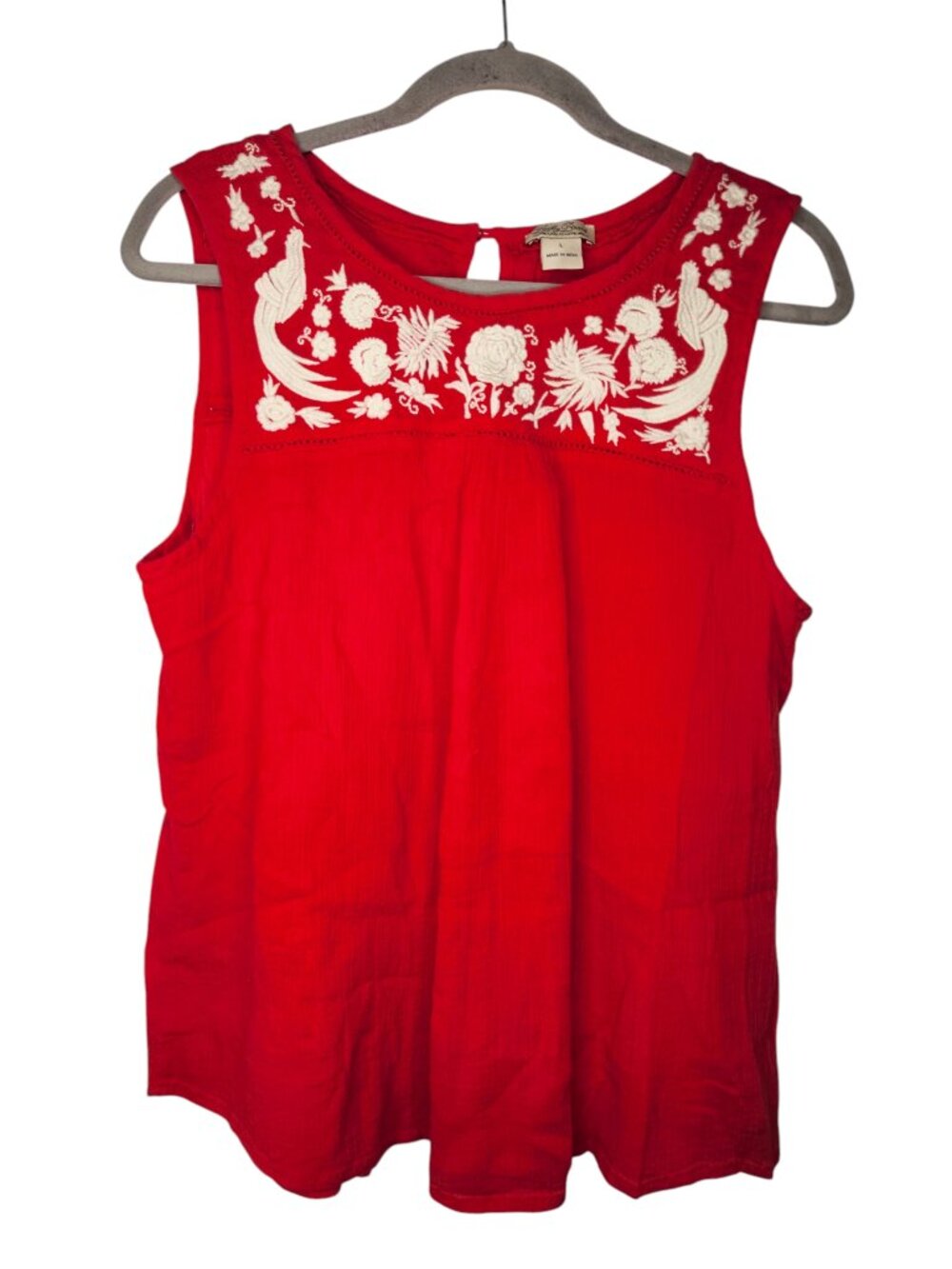 Lucky Brand Red Sleeveless Blouse With Embroidery Size Large